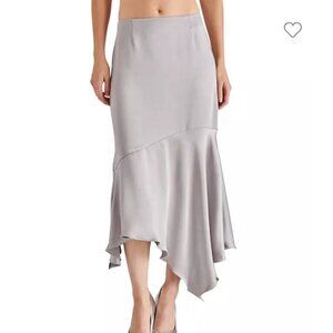 NWT Steve Madden Silver Lucille Satin Asymmetric Midi Skirt, Size Small